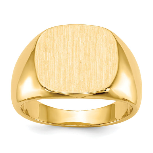 14k 15.0x13.5mm Cushion Closed Back Mens Signet Ring