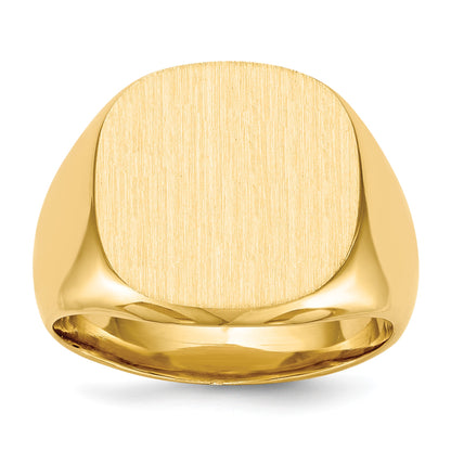 14k 17.0x16.0mm Cushion Closed Back Mens Signet Ring