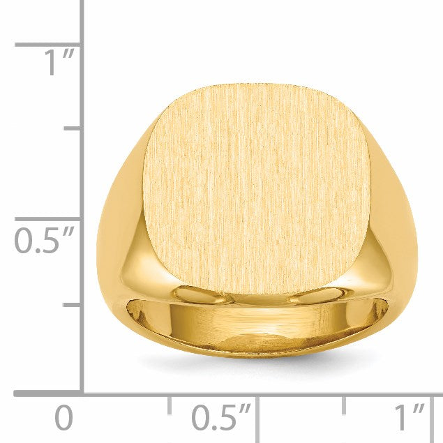 14k 17.0x17.0mm Cushion Closed Back Mens Signet Ring
