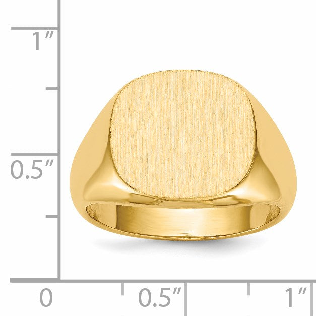 14k 15.0x13.5mm Cushion Open Back Mens Signet Ring