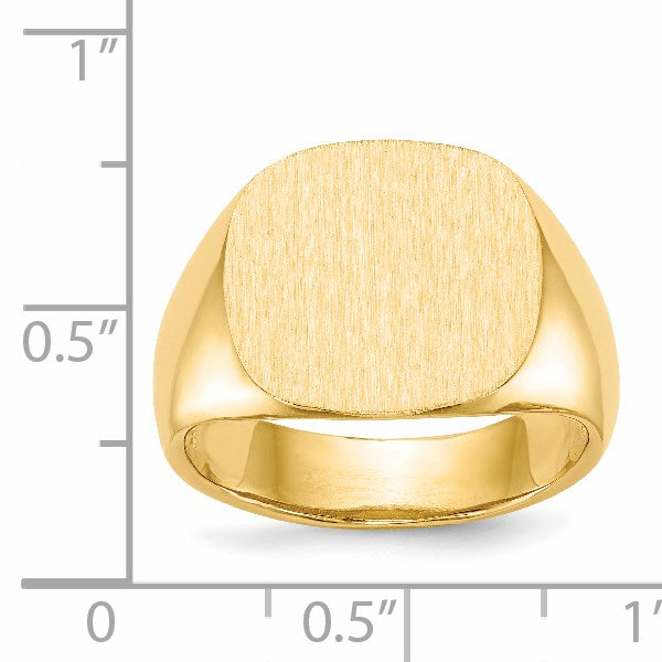 14k 15.0x15.5mm Cushion Open Back Mens Signet Ring