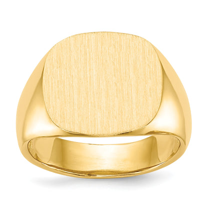 14k 15.0x15.5mm Cushion Open Back Mens Signet Ring