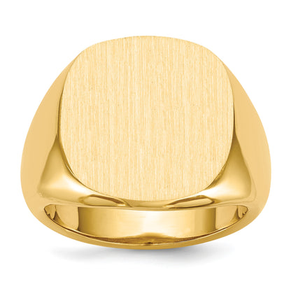 14k 17.0x17.0mm Cushion Open Back Mens Signet Ring
