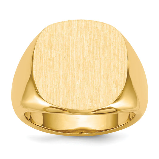 14k 17.0x17.0mm Cushion Open Back Mens Signet Ring