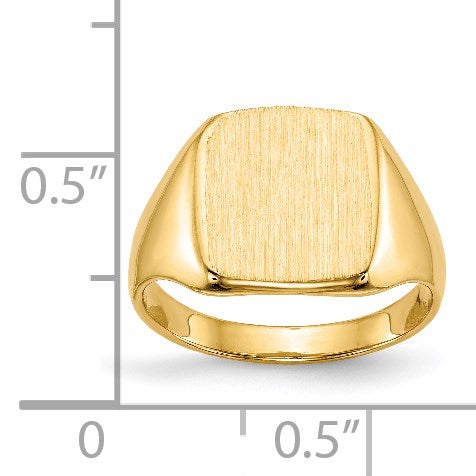 14k 10.0x10.0mm Cushion Closed Back Signet Ring