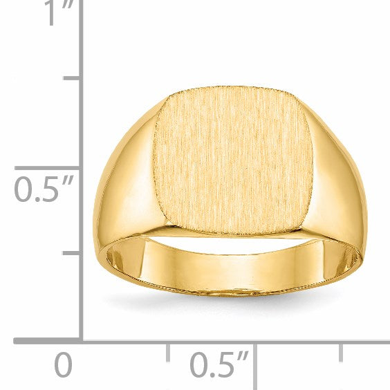 14k 13.0x12.0mm Cushion Closed Back Mens Signet Ring