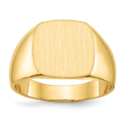 14k 13.0x12.0mm Cushion Closed Back Mens Signet Ring