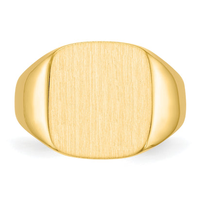 14k 13.5x15.0mm Cushion Closed Back Mens Signet Ring