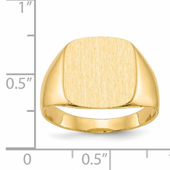 14k 13.5x15.0mm Cushion Closed Back Mens Signet Ring