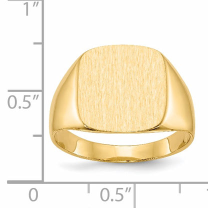 14k 13.5x15.0mm Cushion Closed Back Mens Signet Ring