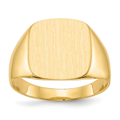 14k 13.5x15.0mm Cushion Closed Back Mens Signet Ring