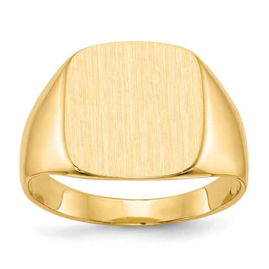 14k 13.5x15.0mm Cushion Closed Back Mens Signet Ring