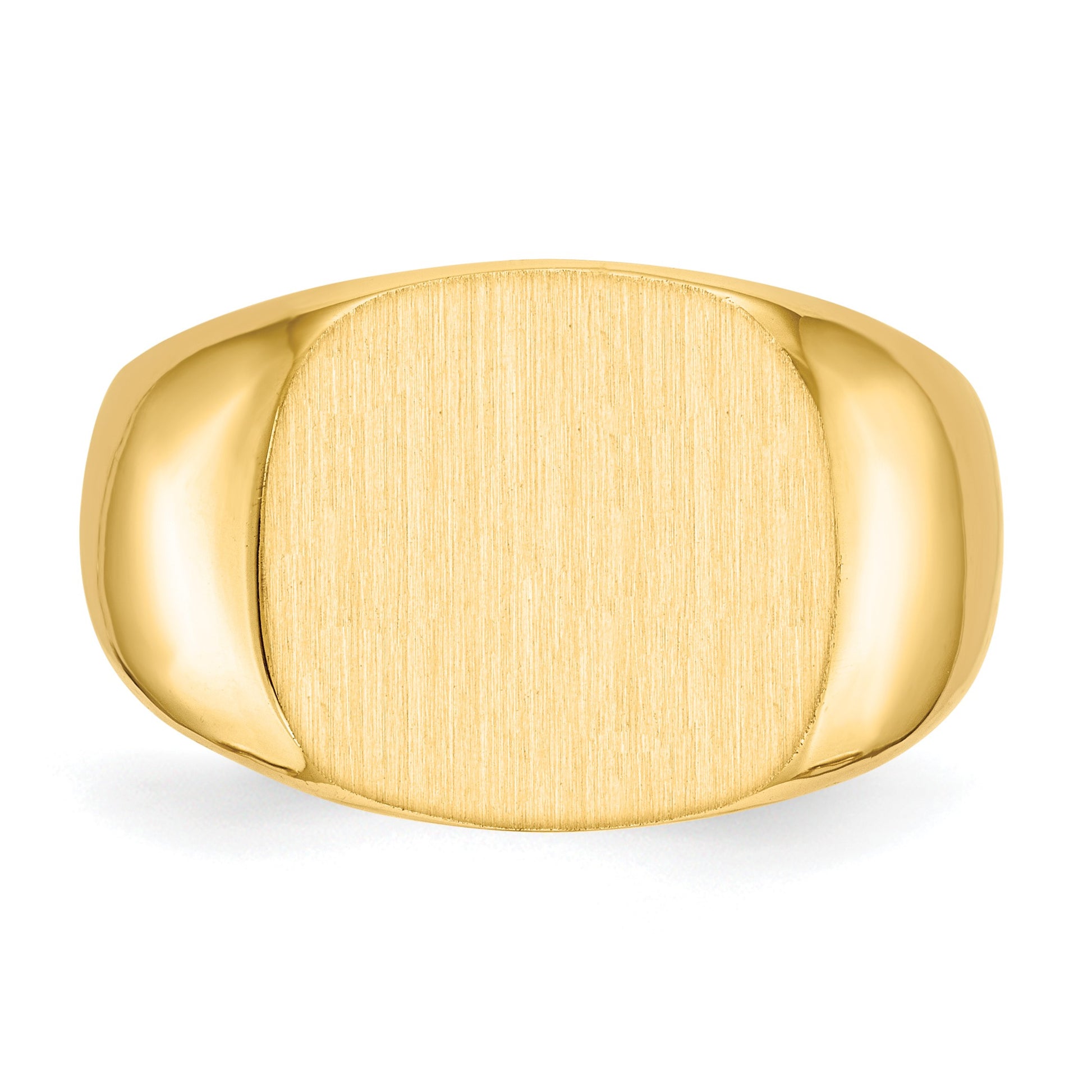 14k 15.5x14.0mm Cushion Closed Back Mens Signet Ring