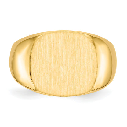 14k 15.5x14.0mm Cushion Closed Back Mens Signet Ring