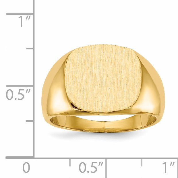 14k 15.5x14.0mm Cushion Closed Back Mens Signet Ring