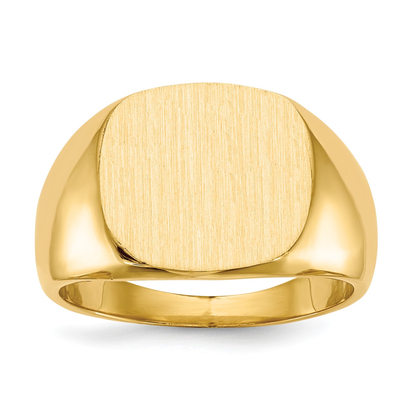 14k 15.5x14.0mm Cushion Closed Back Mens Signet Ring