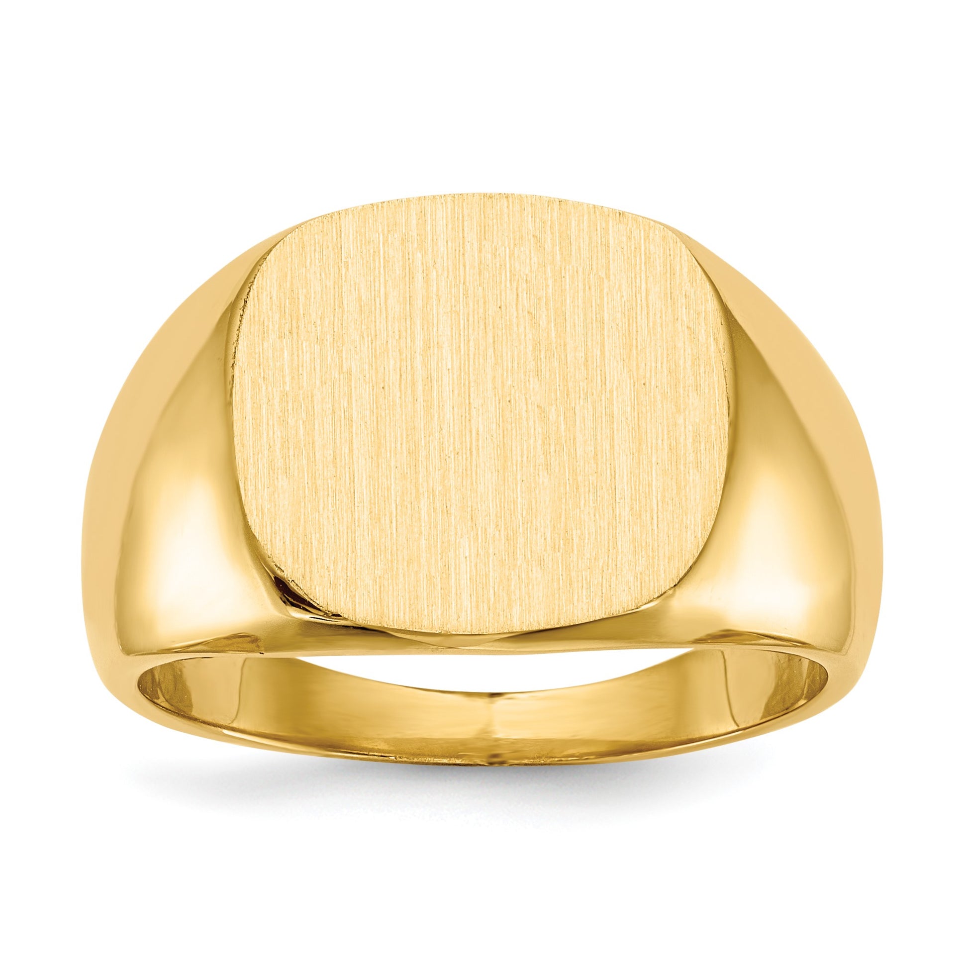 14k 15.5x14.0mm Cushion Closed Back Mens Signet Ring