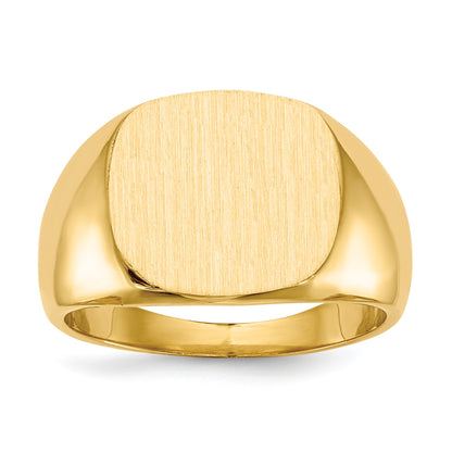 14k 15.5x14.0mm Cushion Closed Back Mens Signet Ring