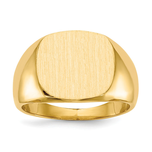 14k 15.5x14.0mm Cushion Closed Back Mens Signet Ring