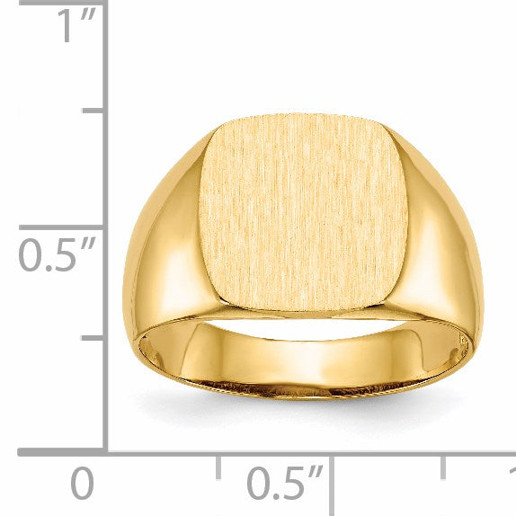 14k 12.5x12.5mm Cushion Open Back Mens Signet Ring