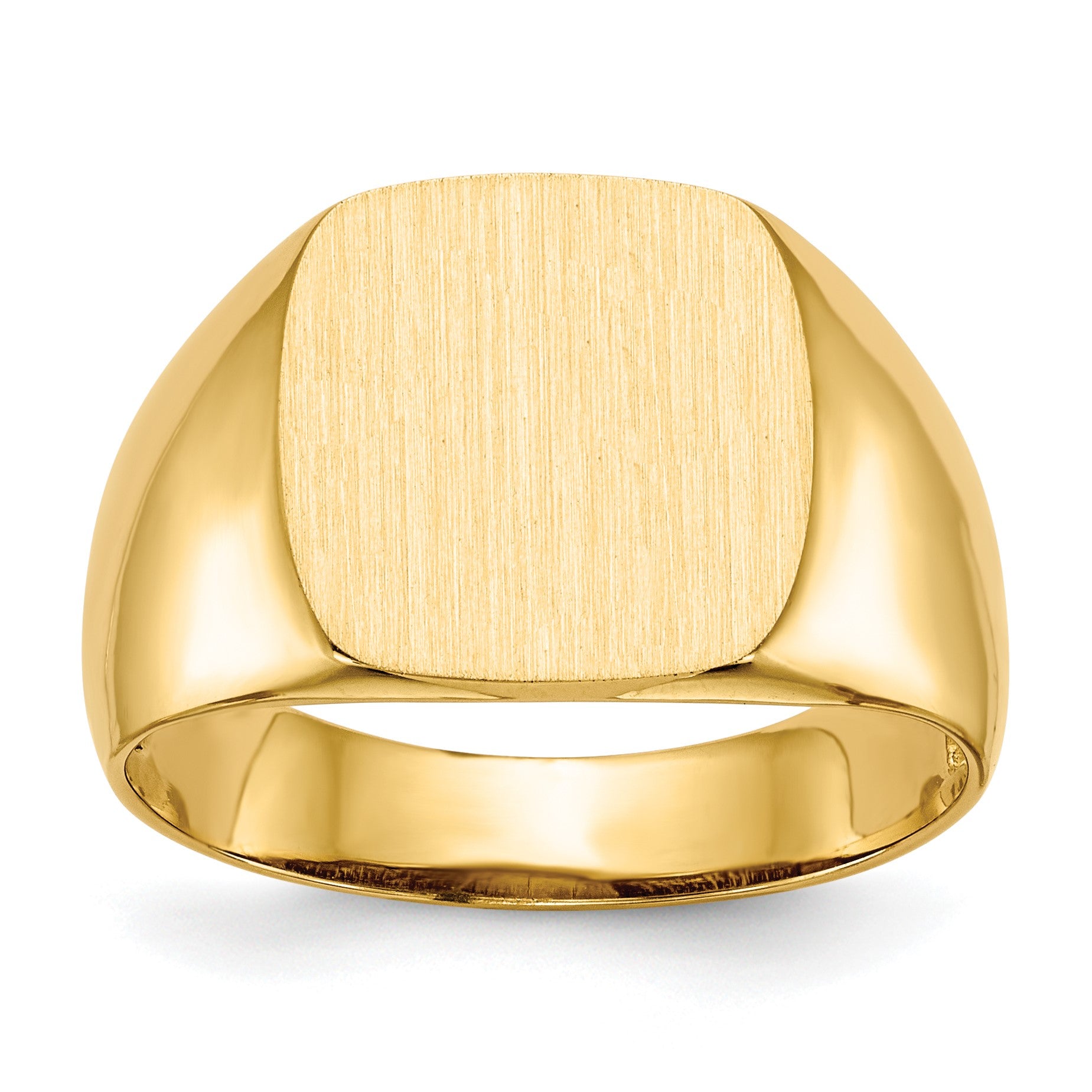 14k 12.5x12.5mm Cushion Open Back Mens Signet Ring