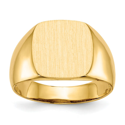 14k 12.5x12.5mm Cushion Open Back Mens Signet Ring