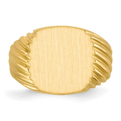 14k 13.5x13.5mm Cushion Open Back Mens Signet Ring