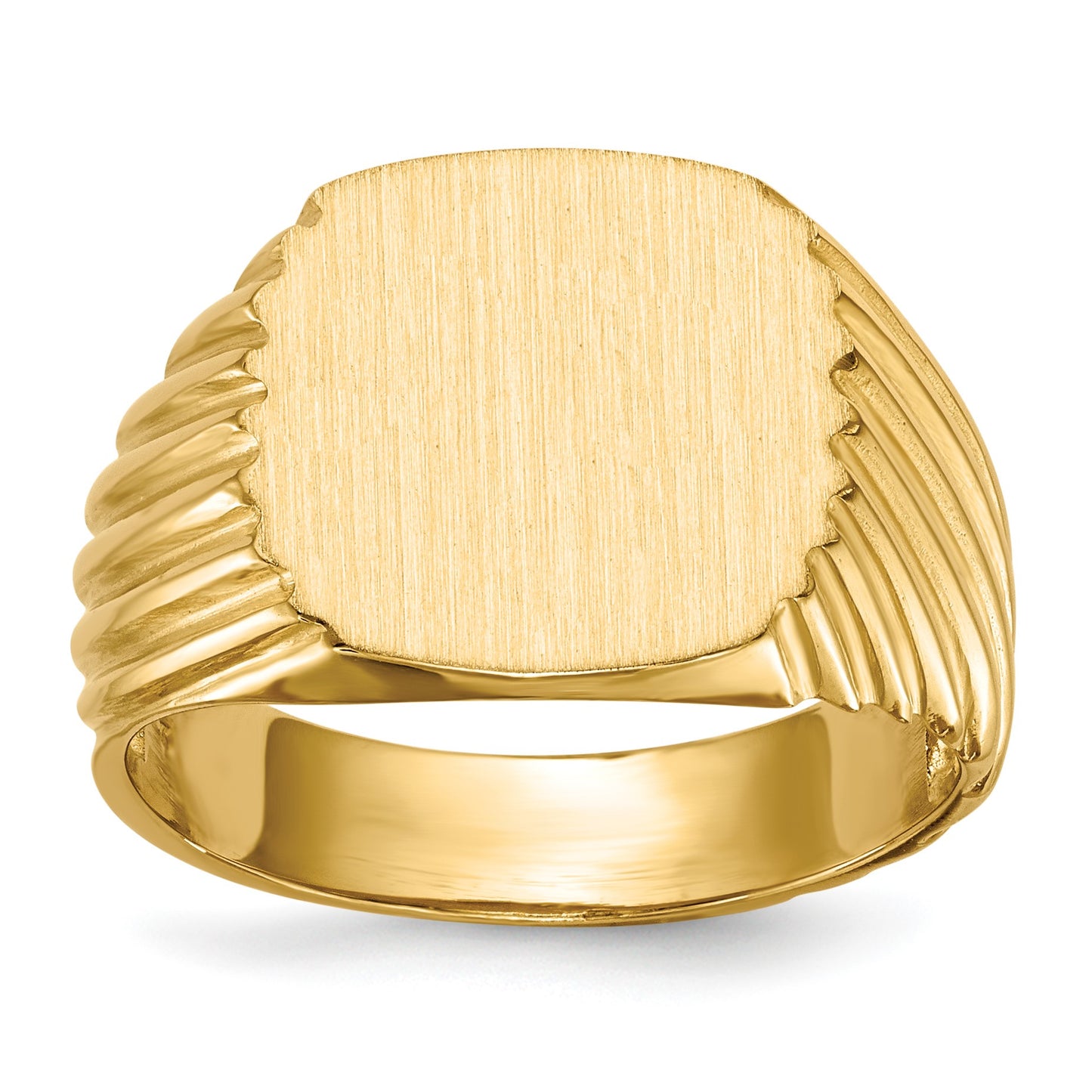 14k 13.5x13.5mm Cushion Open Back Mens Signet Ring