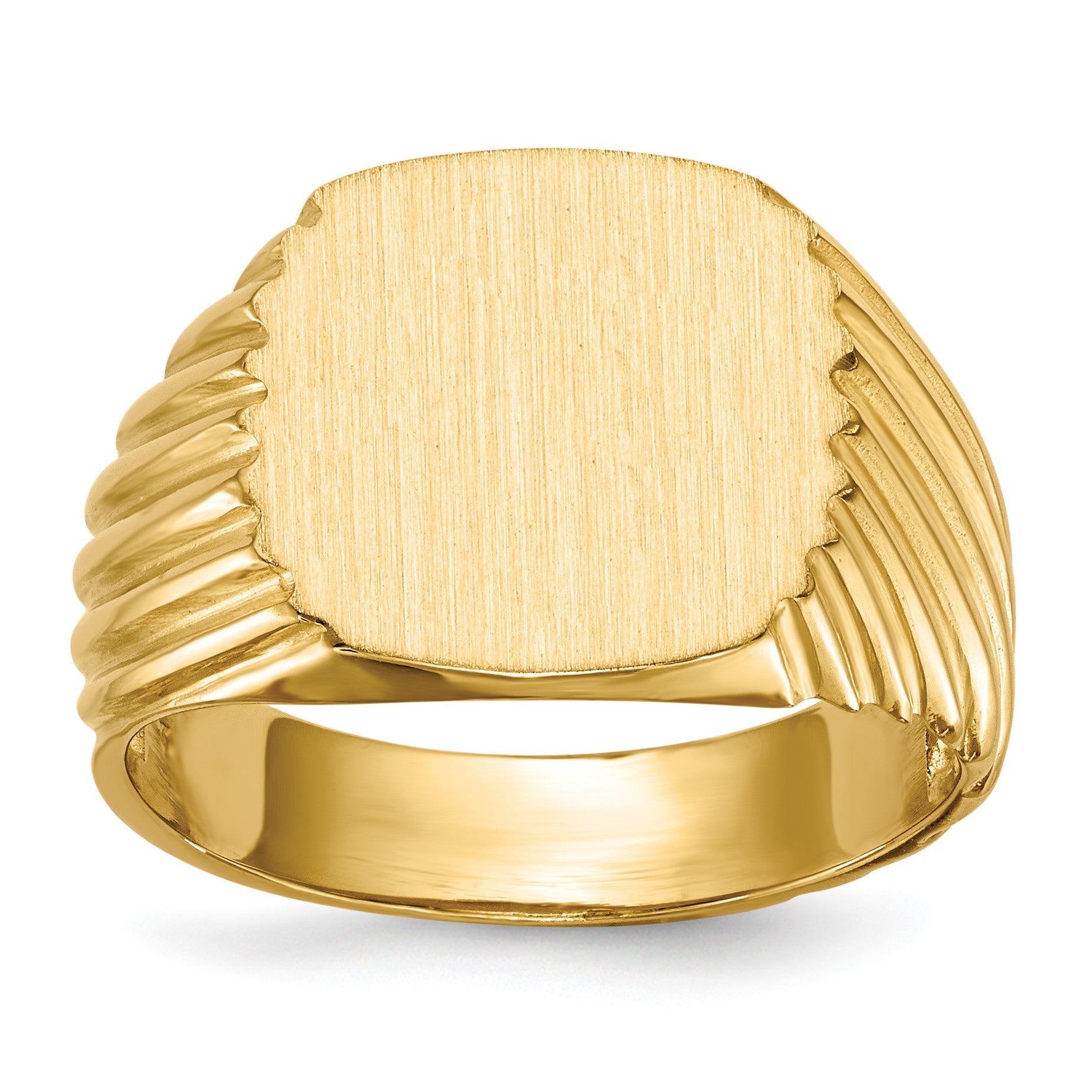 14k 13.5x13.5mm Cushion Open Back Mens Signet Ring