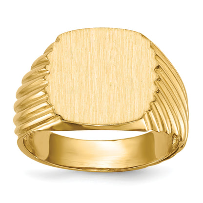 14k 13.5x13.5mm Cushion Open Back Mens Signet Ring