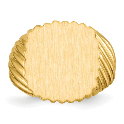 14k 16.5x18.0mm Cushion Open Back Mens Signet Ring