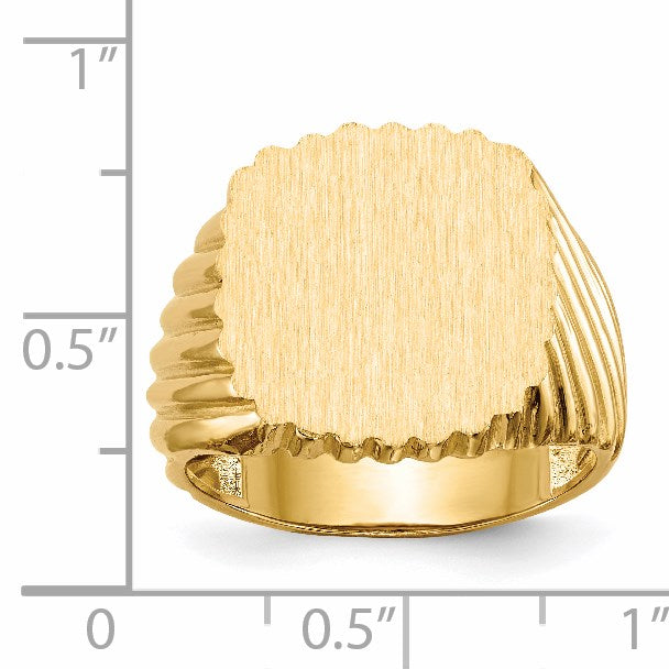 14k 16.5x18.0mm Cushion Open Back Mens Signet Ring