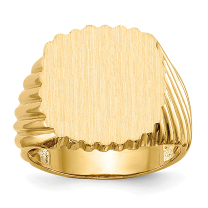 14k 16.5x18.0mm Cushion Open Back Mens Signet Ring