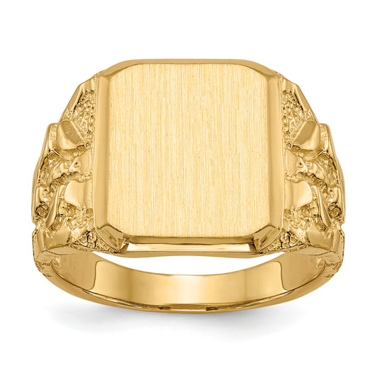 14k 13.0 x 14.0mm Octagon Open Back Mens Nugget Signet Ring