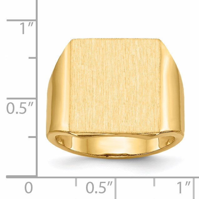 14k 15.5x17.5mm Rectangle Open Back Mens Signet Ring
