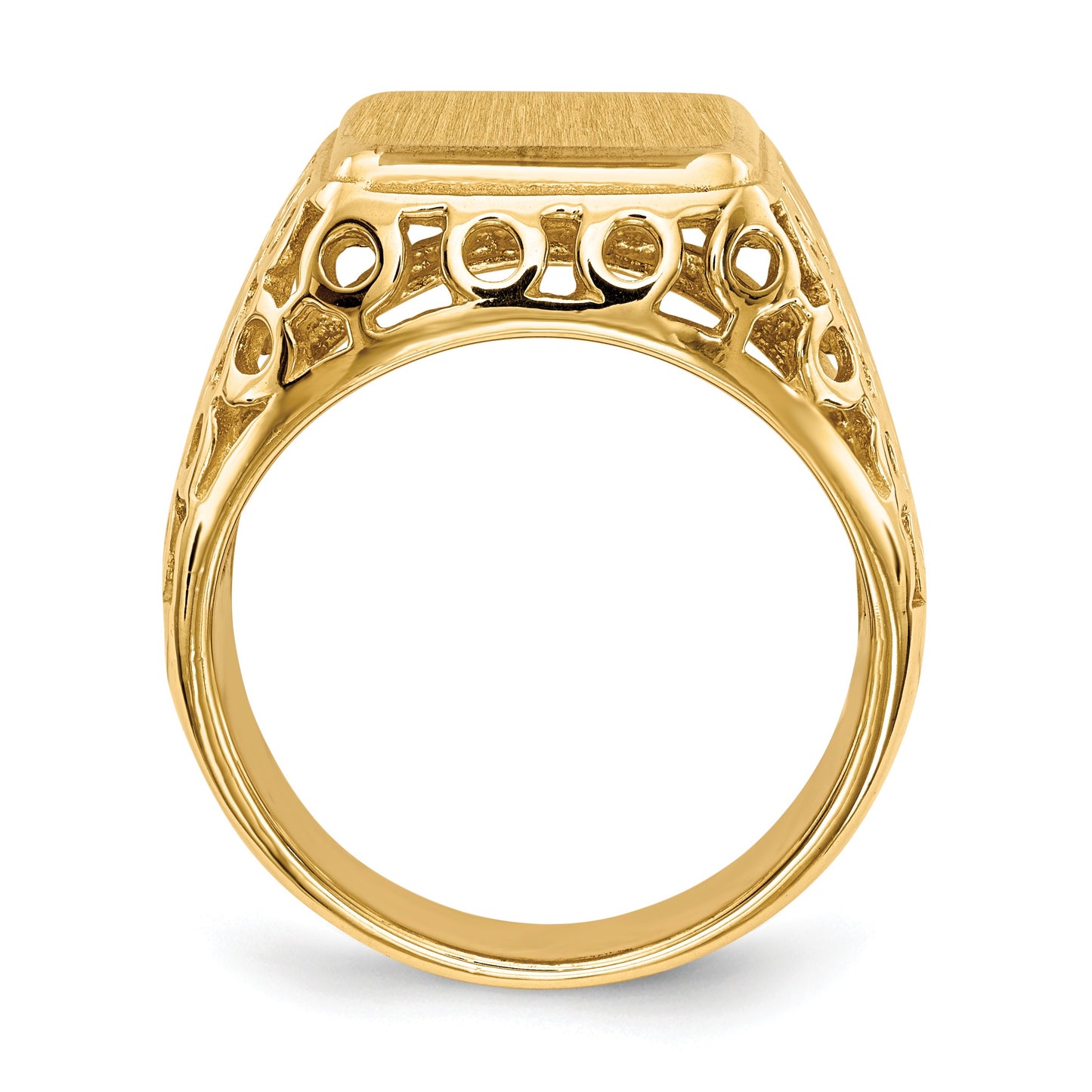 14k 11.5 x 13.5mm Rectangle Open Back Cut-out Circles Mens Signet Ring