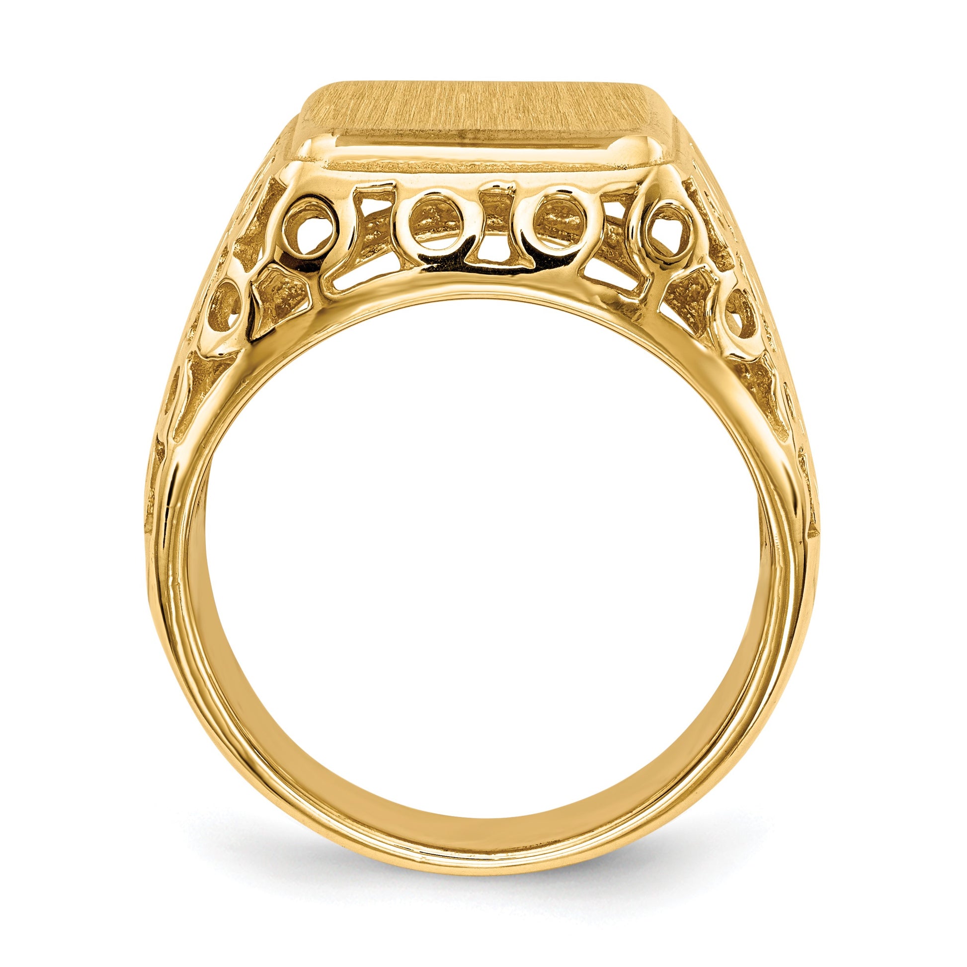 14k 11.5 x 13.5mm Rectangle Open Back Cut-out Circles Mens Signet Ring