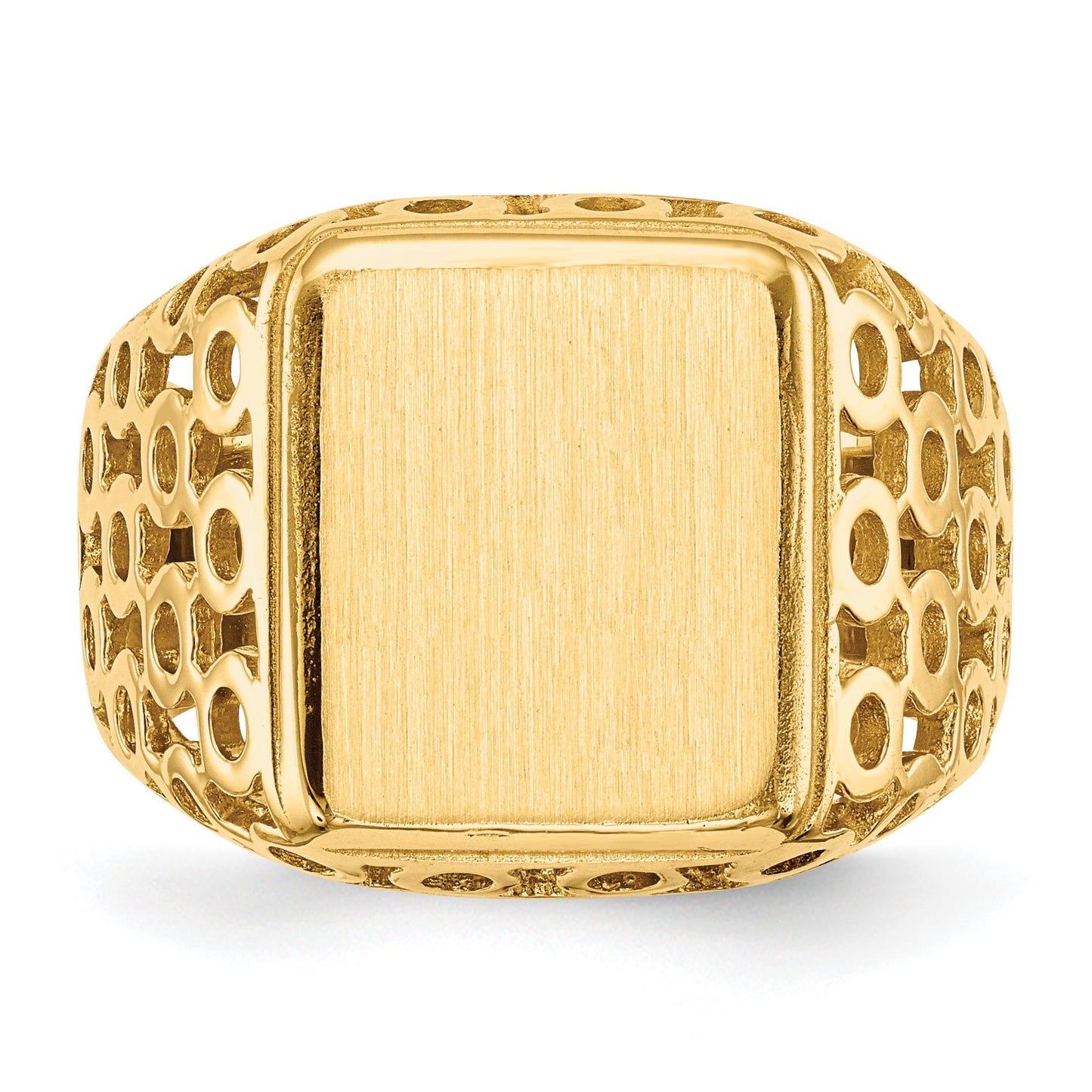 14k 11.5 x 13.5mm Rectangle Open Back Cut-out Circles Mens Signet Ring