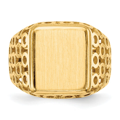 14k 11.5 x 13.5mm Rectangle Open Back Cut-out Circles Mens Signet Ring
