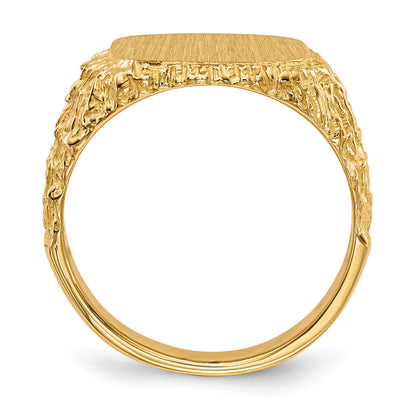 14k 13.5x13.5mm Cushion Closed Back Mens Signet Ring