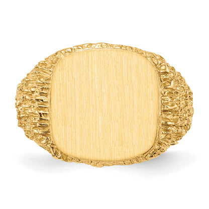 14k 13.5x13.5mm Cushion Closed Back Mens Signet Ring