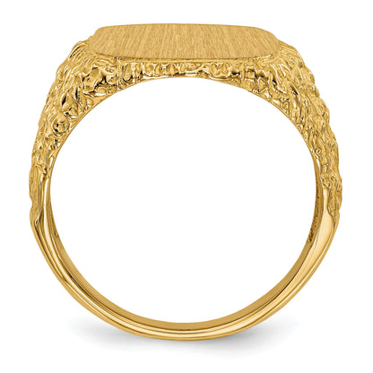 14k 13.5x13.5mm Cushion Open Back Mens Signet Ring