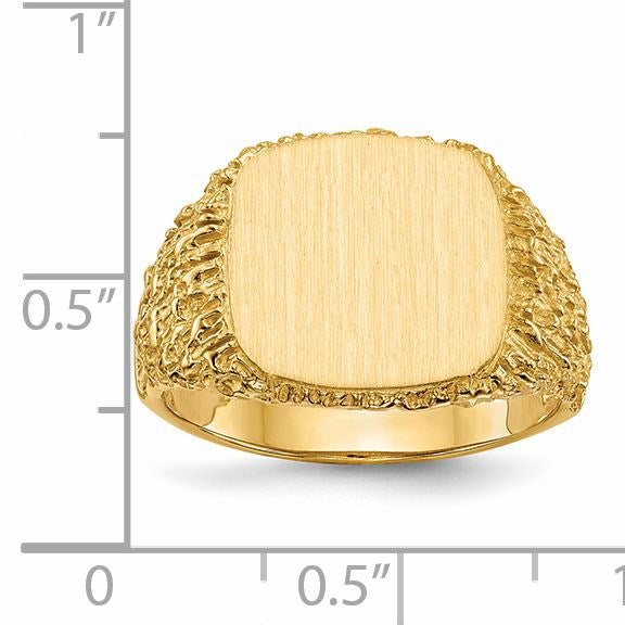 14k 13.5x13.5mm Cushion Open Back Mens Signet Ring