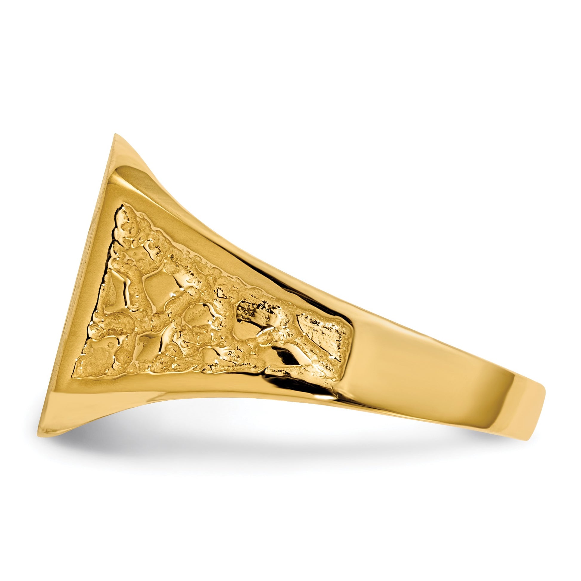 14k 14.0x12.5mm Cushion Closed Back Mens Nugget Signet Ring