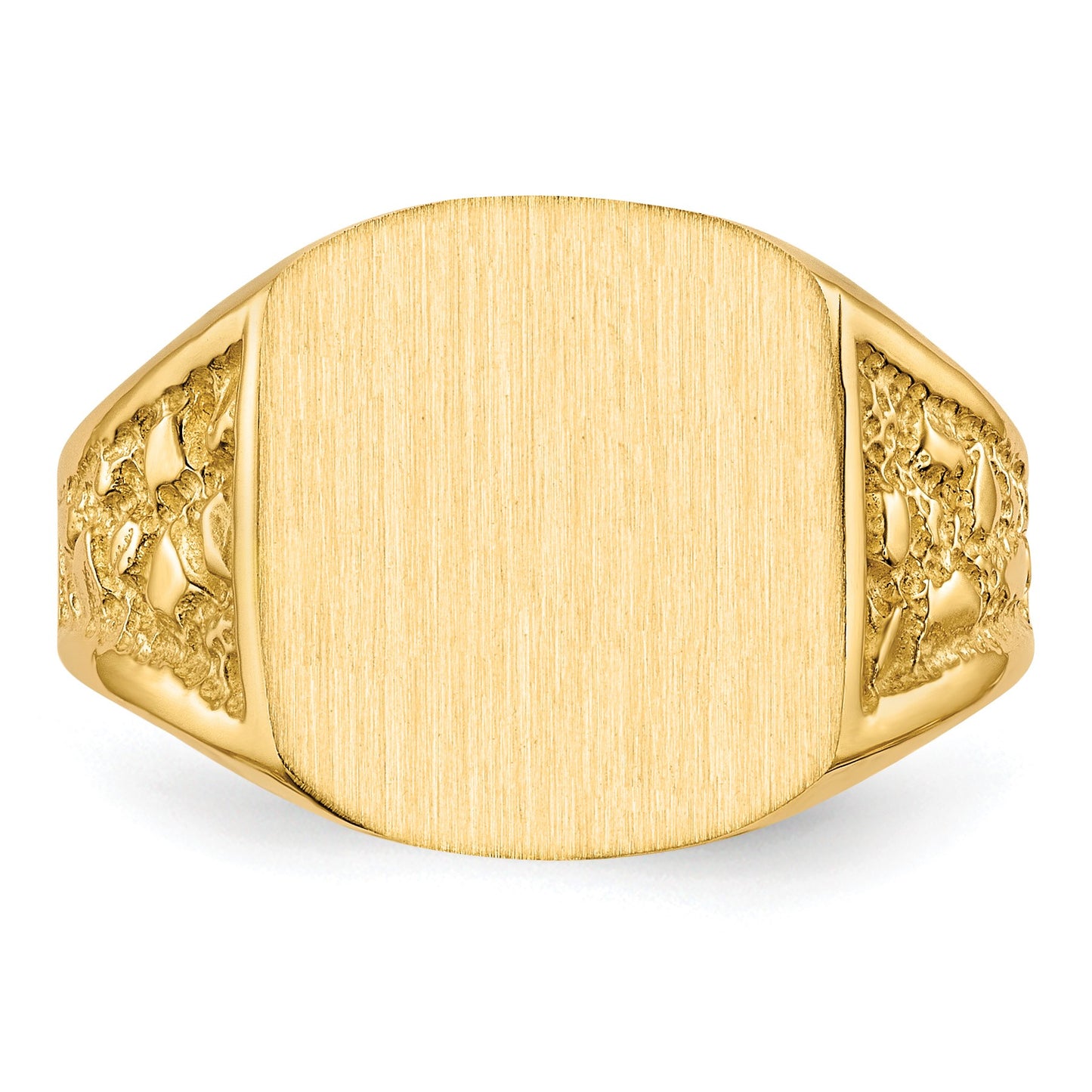 14k 14.0x12.5mm Cushion Closed Back Mens Nugget Signet Ring