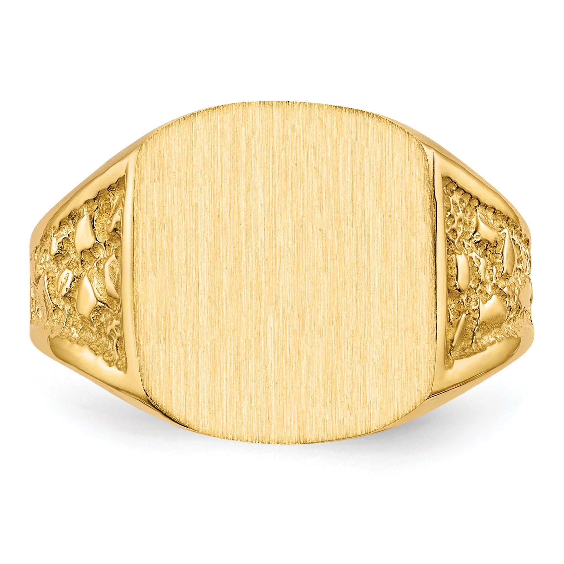 14k 14.0x12.5mm Cushion Closed Back Mens Nugget Signet Ring
