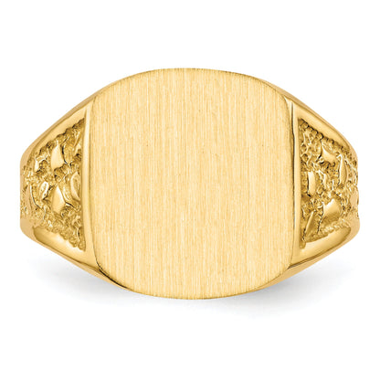 14k 14.0x12.5mm Cushion Closed Back Mens Nugget Signet Ring