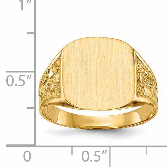 14k 14.0x12.5mm Cushion Closed Back Mens Nugget Signet Ring