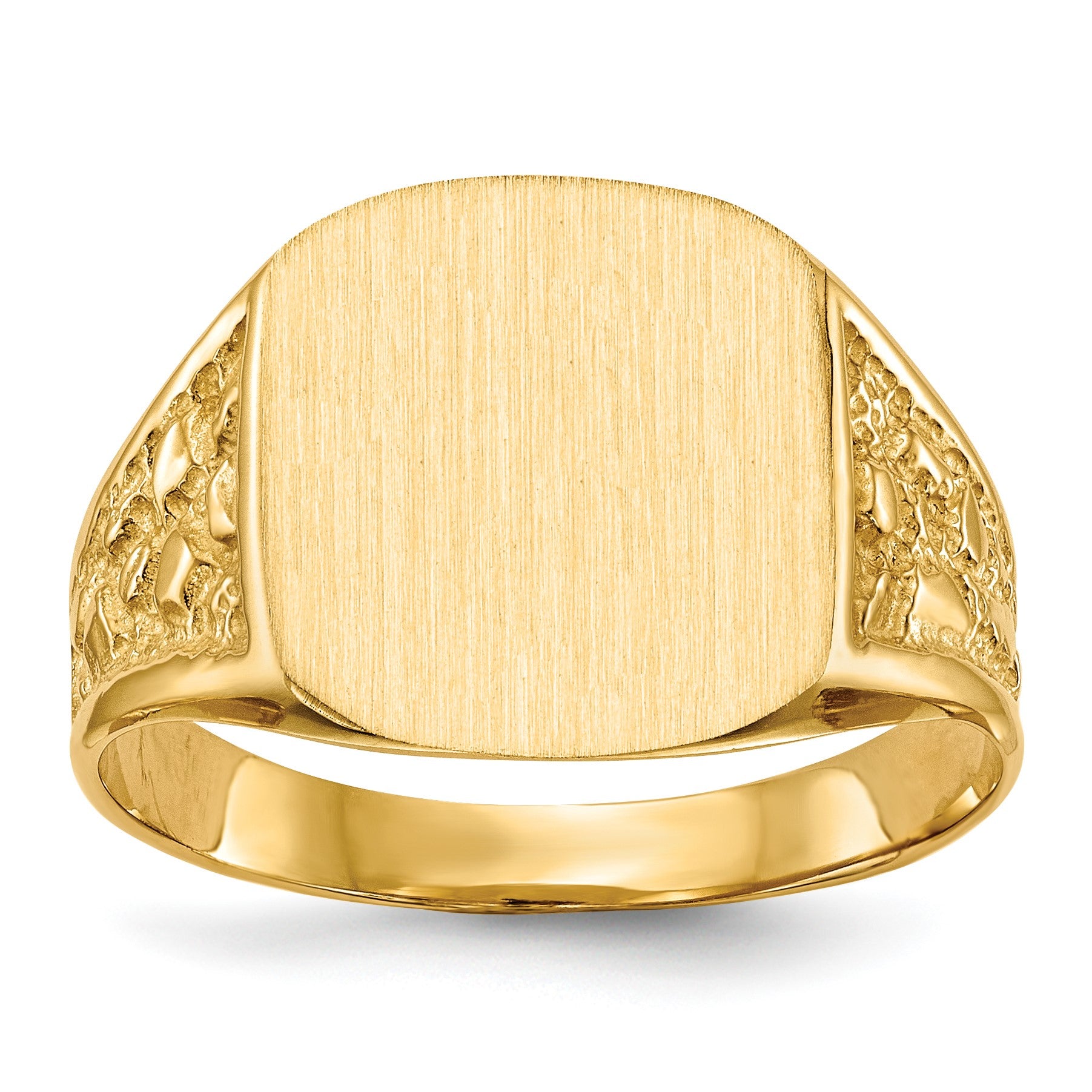14k 14.0x12.5mm Cushion Closed Back Mens Nugget Signet Ring