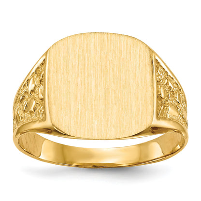 14k 14.0x12.5mm Cushion Closed Back Mens Nugget Signet Ring